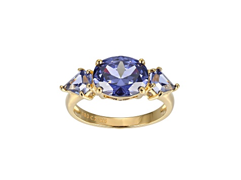 Blue Cubic Zirconia 18k Yellow Gold Over Silver June Birthstone Ring 4.27ctw