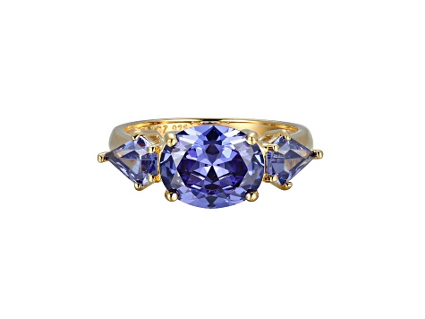 Blue Cubic Zirconia 18k Yellow Gold Over Silver June Birthstone Ring 4.27ctw