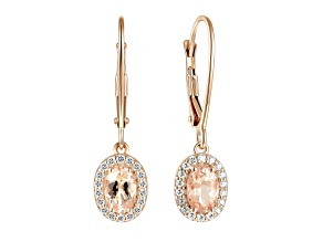 Oval Morganite 14K Rose Gold Over Sterling Silver Halo Drop Earrings 0.94 Cttw
