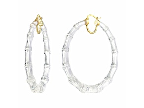 14K Yellow Gold Over Sterling Silver XL Bamboo Lucite Hoops in Clear