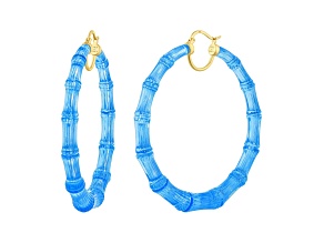 14K Yellow Gold Over Sterling Silver XL Bamboo Lucite Hoops in Blue