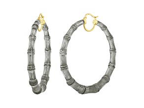 14K Yellow Gold Over Sterling Silver XL Bamboo Lucite Hoops in Blackberry