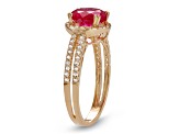 Lab Created Ruby 10K Yellow Gold Halo Ring 2.45ctw