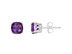 6mm Square Cushion Amethyst Rhodium Over Sterling Silver Stud Earrings