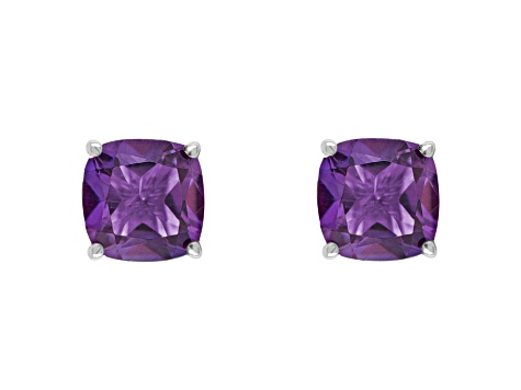 6mm Square Cushion Amethyst Rhodium Over Sterling Silver Stud Earrings