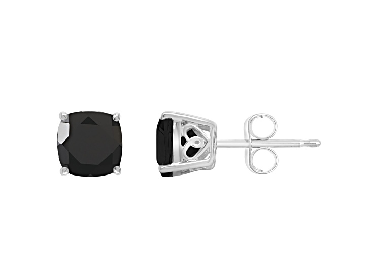 6mm Square Cushion Black Onyx Rhodium Over Sterling Silver Stud Earrings