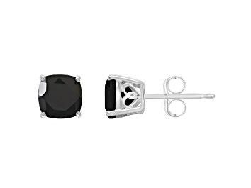 Picture of 6mm Square Cushion Black Onyx Rhodium Over Sterling Silver Stud Earrings