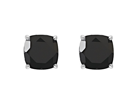 6mm Square Cushion Black Onyx Rhodium Over Sterling Silver Stud Earrings