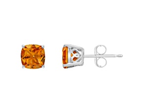 6mm Square Cushion Citrine Rhodium Over Sterling Silver Stud Earrings