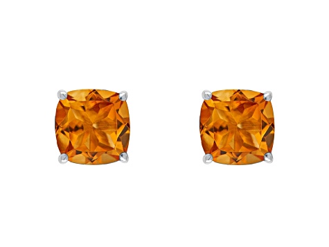 6mm Square Cushion Citrine Rhodium Over Sterling Silver Stud Earrings