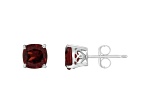6mm Square Cushion Garnet Rhodium Over Sterling Silver Stud Earrings