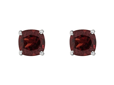 6mm Square Cushion Garnet Rhodium Over Sterling Silver Stud Earrings