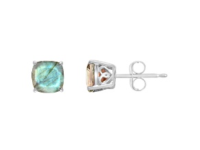 6mm Square Cushion Labradorite Rhodium Over Sterling Silver Stud Earrings