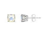 6mm Square Cushion Moonstone Rhodium Over Sterling Silver Stud Earrings