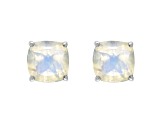 6mm Square Cushion Moonstone Rhodium Over Sterling Silver Stud Earrings
