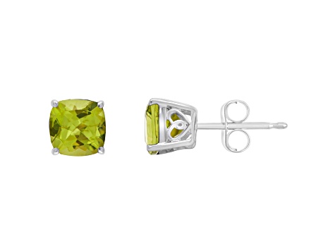 6mm Square Cushion Peridot Rhodium Over Sterling Silver Stud Earrings