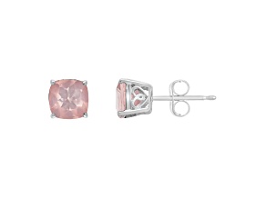 6mm Square Cushion Rose Quartz Rhodium Over Sterling Silver Stud Earrings