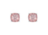 6mm Square Cushion Rose Quartz Rhodium Over Sterling Silver Stud Earrings