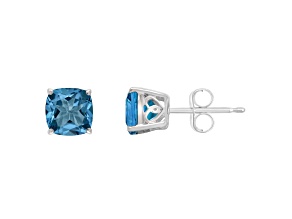 6mm Square Cushion London Blue Topaz Rhodium Over Sterling Silver Stud Earrings