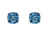 6mm Square Cushion London Blue Topaz Rhodium Over Sterling Silver Stud Earrings