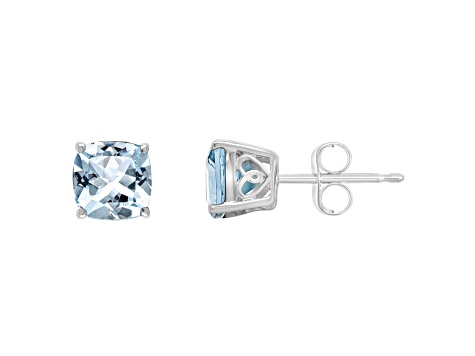 6mm Square Cushion Sky Blue Topaz Rhodium Over Sterling Silver Stud Earrings