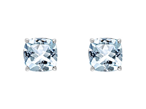 6mm Square Cushion Sky Blue Topaz Rhodium Over Sterling Silver Stud Earrings