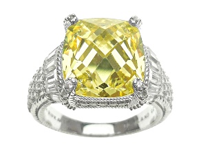 Judith Ripka 15.55ct Canary and 2.83ctw White Bella Luce Rhodium Over Sterling Silver Ring