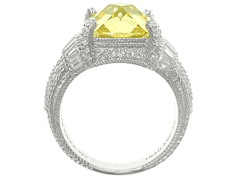 Judith Ripka 15.55ct Canary and 2.83ctw White Bella Luce Rhodium Over Sterling Silver Ring
