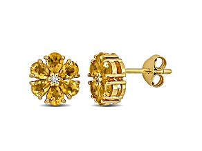 1 3/4 CT TGW Citrine and White Topaz Flower Design Stud Earrings in Yellow Plated Sterling Silver