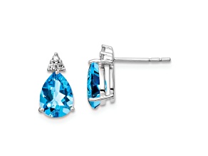Sterling Silver Rhodium-plated Diamond and Blue Topaz Post Earrings
