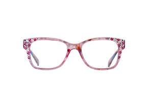 Pink Crystal Square Frame Reading Glasses. Strength 2.50
