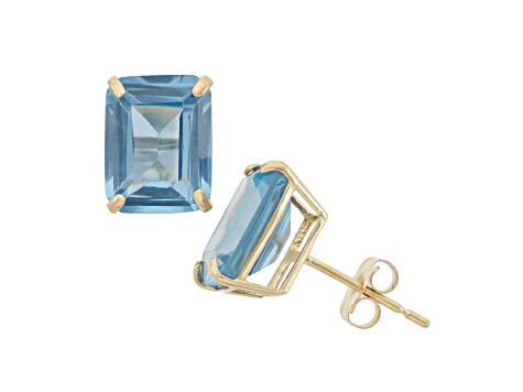 Octagon Aquamarine Simulant 10K Yellow Gold Earrings 4.60ctw