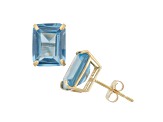 Octagon Aquamarine Simulant 10K Yellow Gold Earrings 4.60ctw