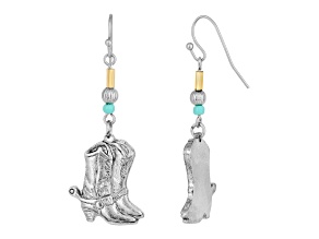 1928 Jewelry Silver-Tone Western Boots Drop Earrings