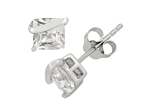 Square Lab Created White Sapphire Sterling Silver Stud Earrings 2.50ctw