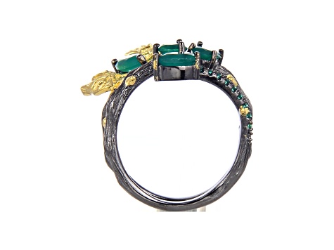 Green Agate and Nanocrystal 14K Gold Over and Black Rhodium Over Sterling Silver Butterfly Ring