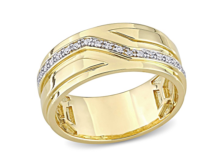 Diamond Yellow Plated Sterling Silver Unisex Zigzag Ring 0.09ctw