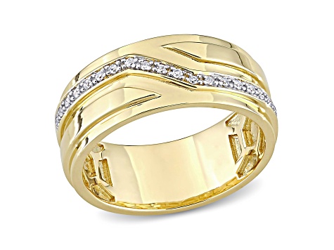 Diamond Yellow Plated Sterling Silver Unisex Zigzag Ring 0.09ctw