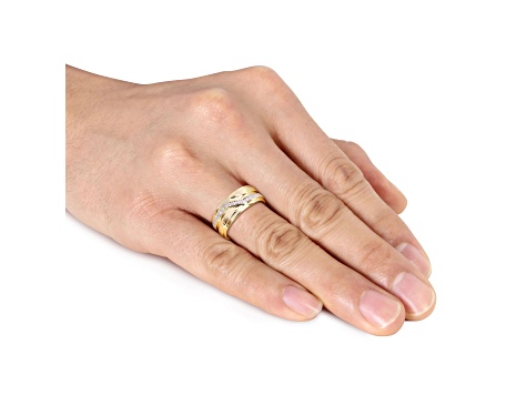 Diamond Yellow Plated Sterling Silver Unisex Zigzag Ring 0.09ctw