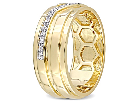 Diamond Yellow Plated Sterling Silver Unisex Zigzag Ring 0.09ctw