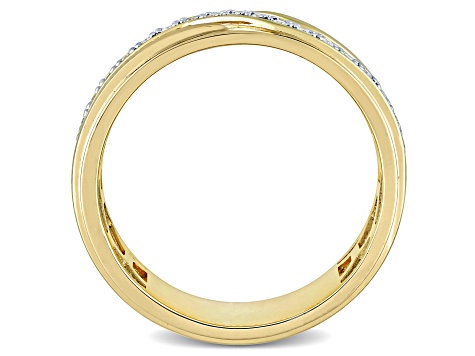 Diamond Yellow Plated Sterling Silver Unisex Zigzag Ring 0.09ctw