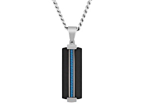 Ion-Plated Stainless Steel Black and Blue Braided Dog Tag Pendant With Chain
