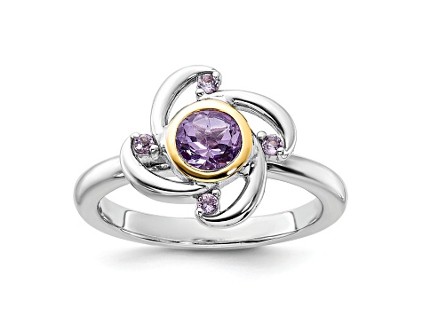 Rhodium Over Sterling Silver with 14K Accent Amethyst and Rose Quartz Ring