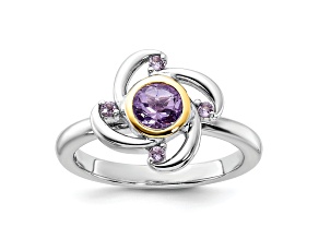 Rhodium Over Sterling Silver with 14K Accent Amethyst and Rose Quartz Ring