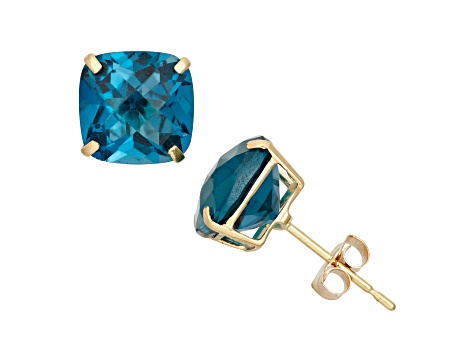 Cushion London Blue Topaz 10K Yellow Gold Earrings 3.40ctw