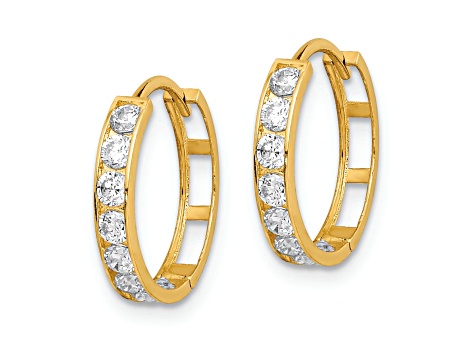 14k Yellow Gold Cubic Zirconia 9/16" Hinged Hoop Earrings