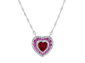 Picture of Sterling Silver Lab Created Ruby, Pink and White Sapphire Heart Necklace 2.40ctw