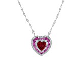 Sterling Silver Lab Created Ruby, Pink and White Sapphire Heart Necklace 2.40ctw