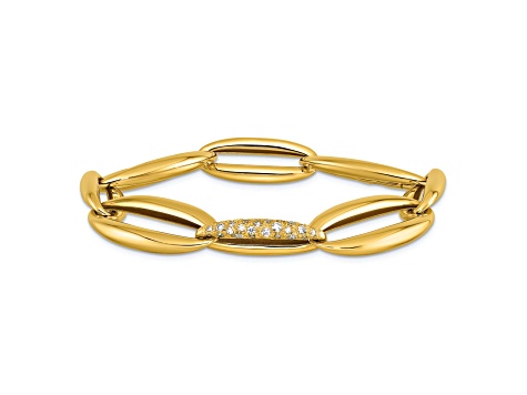 14K Yellow Gold Diamond Polished Oval Link 8-inch Bracelet 0.60ctw