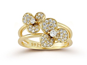 Rachel Zoe 14K Yellow Gold Over Sterling Silver Cubic Zirconia Stacked Double Flower Ring